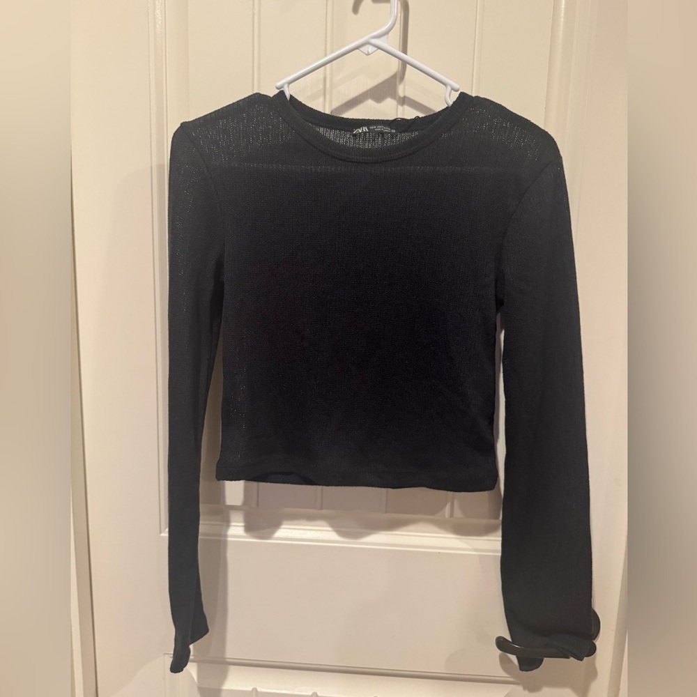 Zara Black Mesh Long Sleeve Sweater NWOT